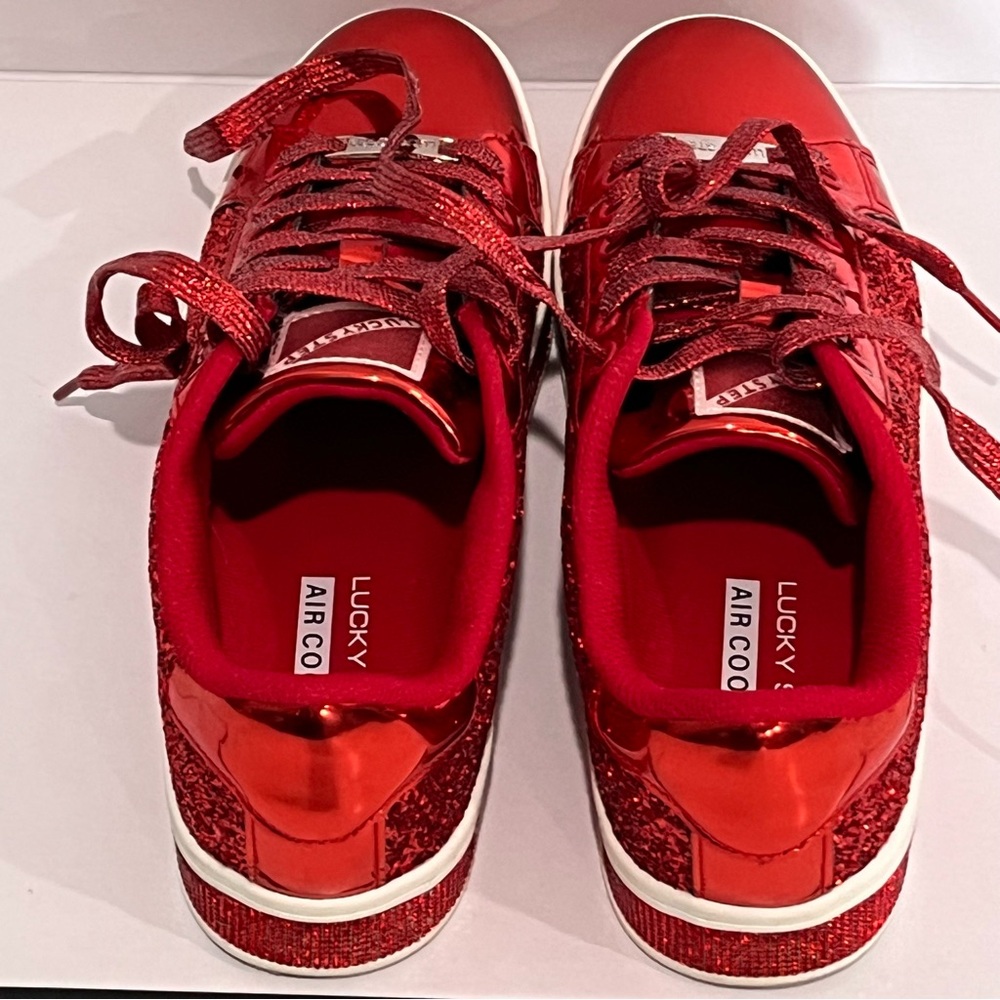 LUCKY STEP Ruby Red Glitter Sneakers Platform Low Top Sparkly Bling Shoes 8.5 - Picture 12 of 12